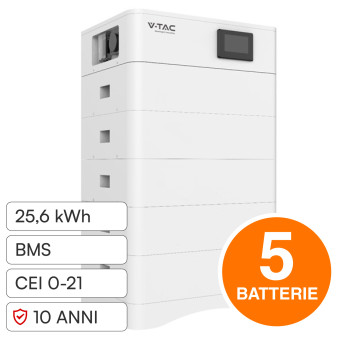 V-Tac Kit 5 Batterie BMS Stack LiFePO4 25kWh Alta Tensione per Impianto...