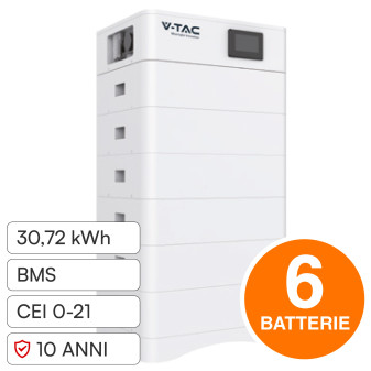 V-Tac Kit 6 Batterie BMS Stack LiFePO4 30kWh Alta Tensione per Impianto...