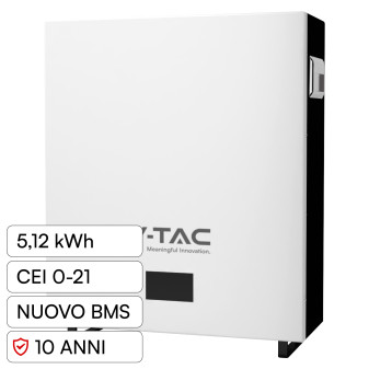 V-Tac VT-5139 Batteria BMS LiFePO4 51,2V 100Ah 5,12kWh per Inverter Impianto...