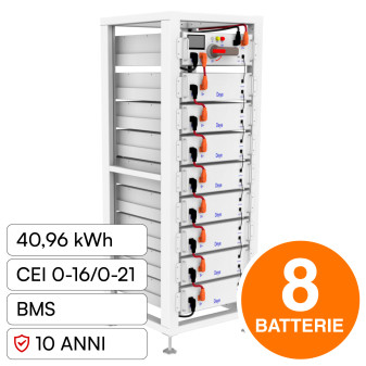 V-Tac Armadio Rack da Terra 8 Accumulatori BMS LiFePO4 40,96kWh per Inverter...