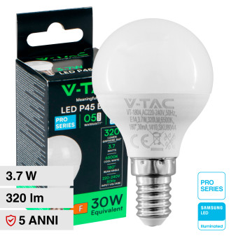 V-Tac Pro VT-1804 Lampadina LED E14 3,7W MiniGlobo P45 SMD Chip Samsung - SKU...