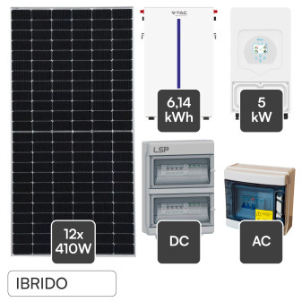 Kit 12 Pannelli Solari V-Tac 410W + Inverter Monofase 5kW CEI 0-21 + Batteria...