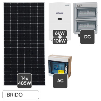 Kit Ibrido 14 Pannelli Solari V-Tac 485W + Inverter Monofase 6kW CEI 0-21 +...