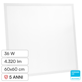 V-Tac VT-61036 Pannello LED Quadrato 60x60 36W SMD Chip Samsung da Incasso...