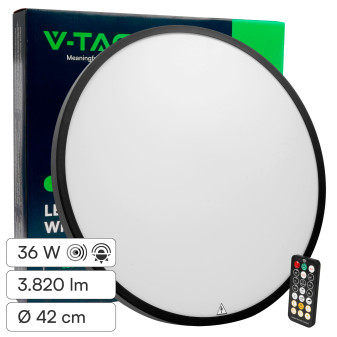 V-Tac VT-8630 Plafoniera LED Rotonda 36W SMD IP44 con Sensore di Movimento e...