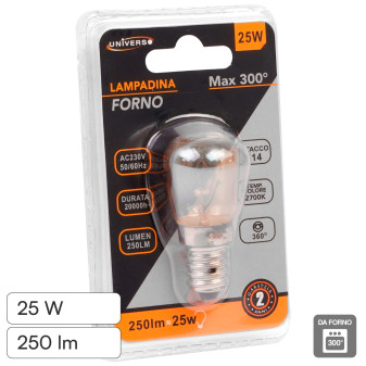 Universo Lampadina da Forno Max 300° E14 25W Tubolare T26 Filament...