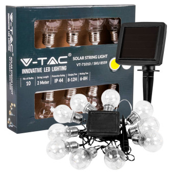 V-Tac VT-71010 Catena da 10 Lampadine di MicroLuci LED con Pannello Solare -...