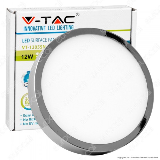 V-Tac VT-1205CH RD Pannello LED Rotondo 12W SMD Cromato con Driver - V-Tac VT-1205CH RD Pannello LED Rotondo 12W SMD Cromato con Driver -