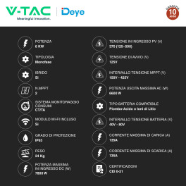 V-Tac Inverter Monofase Ibrido On-Grid / Off-Grid 6kW IP65 CEI 0-21