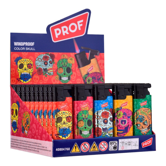 Accendini Maxi Elettronici Turbo Prof Fantasia Color Skull da 50 Accendini Maxi Elettronici Turbo Prof Fantasia Color Skull da 50