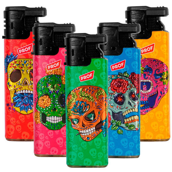 Accendini Maxi Elettronici Prof Fantasia Color Skull Serie da 5 Accendini Maxi Elettronici Prof Fantasia Color Skull Serie da 5