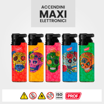 Accendini Maxi Elettronici Prof Fantasia Color Skull Serie da 5