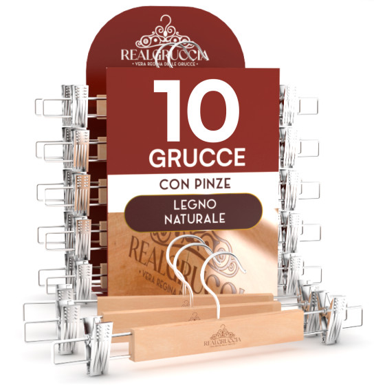 RealGruccia Grucce in Legno Naturale con Pinze Regolabili 13x33cm RealGruccia Grucce in Legno Naturale con Pinze Regolabili 13x33cm