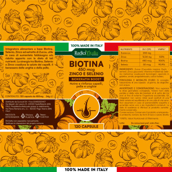 RadiciVitalia Biotina Zinco e Selenio 450mcg Integratore Vitamina B7