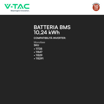 V-Tac Batteria BMS LiFePO4 51,2V 200Ah 10,24kWh Colore Nero