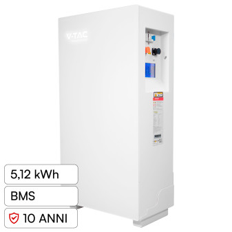 V-Tac Batteria BMS LiFePO4 51,2V 100Ah 5,12kWh Garanzia 10 Anni