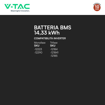V-Tac Batteria BMS LiFePO4 51,2V 100Ah 5,12kWh Garanzia 10 Anni