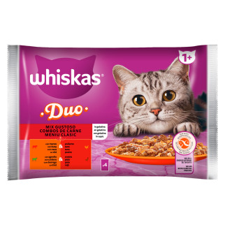Whiskas Duo Mix Gustoso di Carne in Gelatina Cibo per Gatti 4x