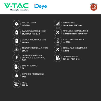 V-Tac Armadio Rack a Pavimento 12 Accumulatori LifePO4 61,44 kWh