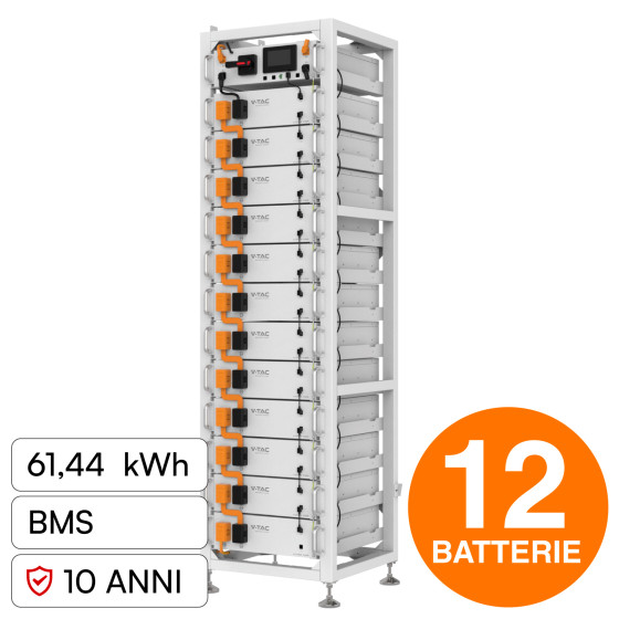 V-Tac Kit 12 Batterie BMS Stack LiFePO4 Fotovoltaico Rack con Base V-Tac Kit 12 Batterie BMS Stack LiFePO4 Fotovoltaico Rack con Base