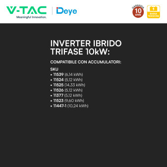 V-Tac Deye Inverter Trifase Ibrido 10kW IP65 CEI 0-21 SKU 12307