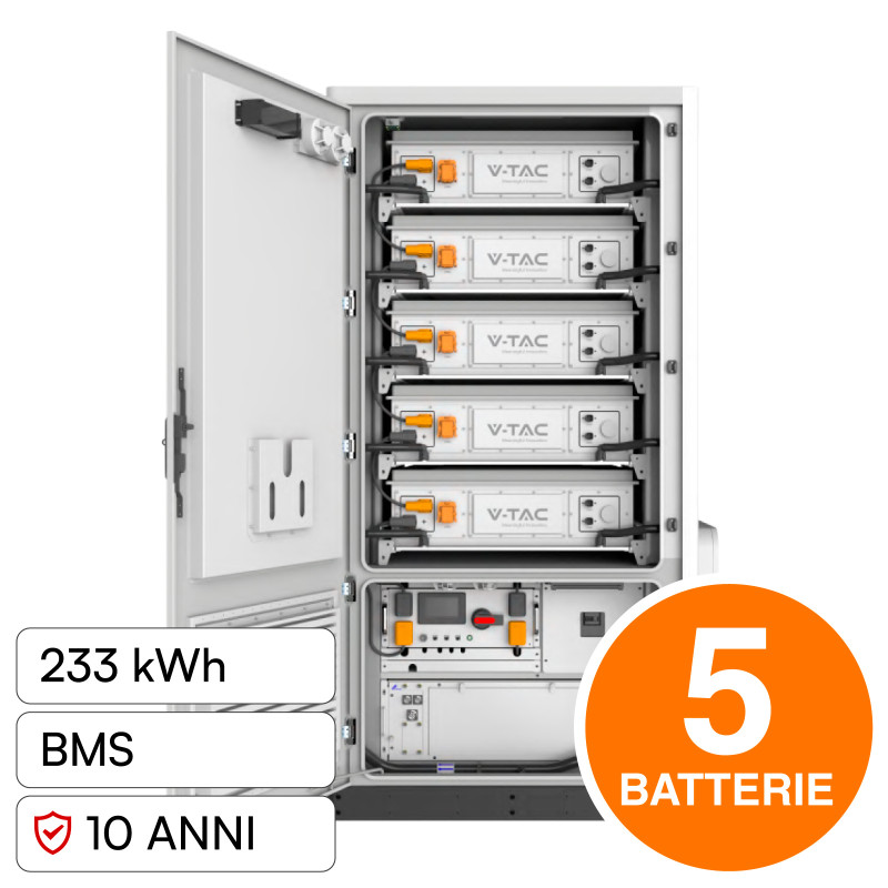 V-Tac Kit 5 Batterie BMS Stack LiFePO4 Fotovoltaico Rack con Base V-Tac Kit 5 Batterie BMS Stack LiFePO4 Fotovoltaico Rack con Base