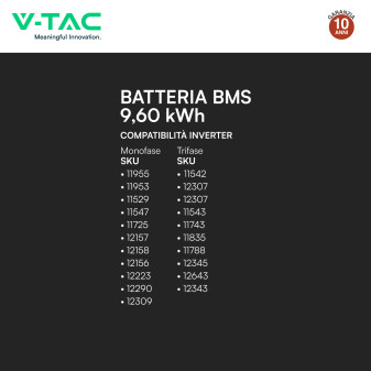 VT-48200B Accumulatore 9.60kWh Impianti Fotovoltaici V-Tac cei 0-21