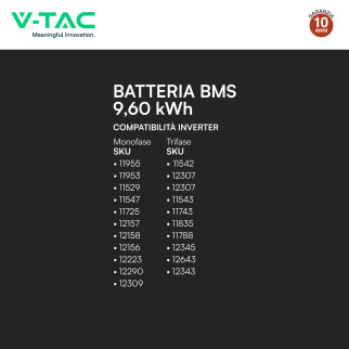 VT-48200B Accumulatore 9.60kWh Impianti Fotovoltaici V-Tac cei 0-21