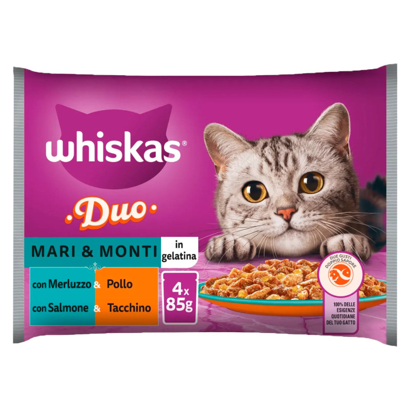 Whiskas Duo Mari e Monti in Gelatina Cibo per Gatti 4x