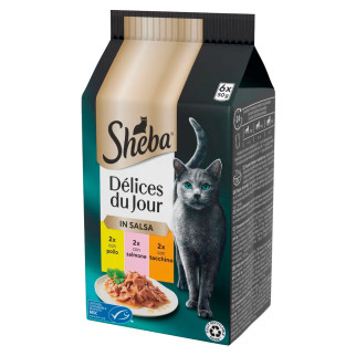 Sheba Délices Du Jour in Salsa Pollo Salmone Agnello per Gatti 6x