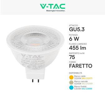 Faretto LED GU5.3 6W MR16 SMD 38° V-Tac