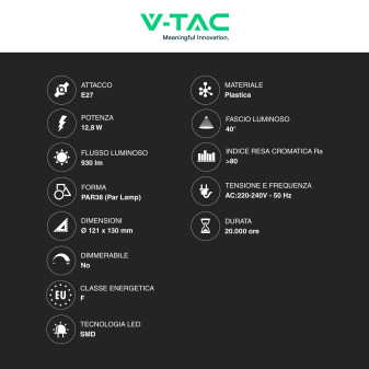Lampadina LED E27 12,8W Par Lamp PAR38 SMD V-Tac