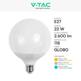Lampadina LED E27 22W Globo G120 SMD V-Tac