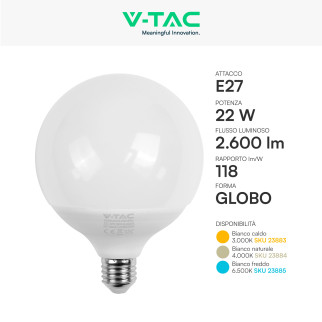 Lampadina LED E27 22W Globo G120 SMD V-Tac