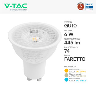 Faretto LED GU10 6W PAR16 SMD Chip CREE V-Tac