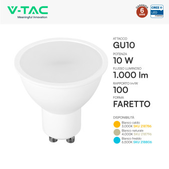 Faretto LED GU10 10W PAR16 SMD Chip CREE V-Tac