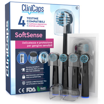 CliniCaps SoftSense Testine Spazzolino Elettrico Nere Setole Morbide