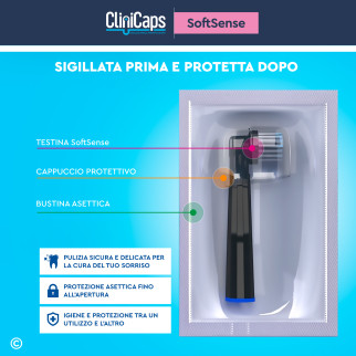 CliniCaps SoftSense Testine Spazzolino Elettrico Nere Setole Morbide