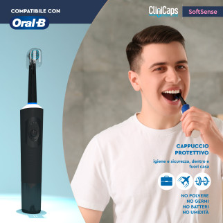 CliniCaps SoftSense Testine Spazzolino Elettrico Nere Setole Morbide