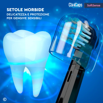 CliniCaps SoftSense Testine Spazzolino Elettrico Nere Setole Morbide