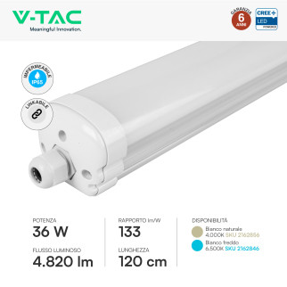 Plafoniera Tubo LED Linkabile 36W 120cm SMD CREE IP65