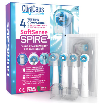 CliniCaps SoftSense Spire Testine Spazzolino Elettrico Setole Morbide