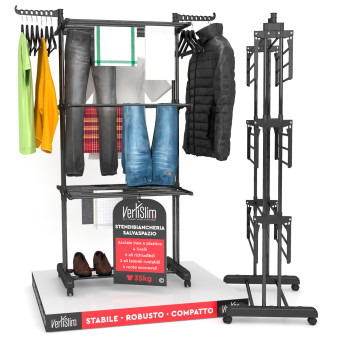 VertiSlim Dry Stendibiancheria Verticale 4 Livelli Salvaspazio Nero
