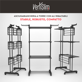 VertiSlim Dry Stendibiancheria Verticale 4 Livelli Salvaspazio Nero