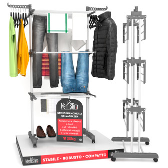 VertiSlim Dry Stendibiancheria Verticale 4 Livelli Salvaspazio Grigio