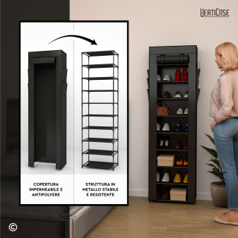 VertiCase Scarpiera Slim Salvaspazio 10 Ripiani Impermeabile Nera