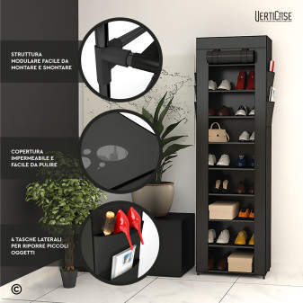VertiCase Scarpiera Slim Salvaspazio 10 Ripiani Impermeabile Nera