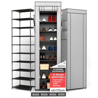 VertiCase Scarpiera Slim Salvaspazio 10 Ripiani Impermeabile Grigia