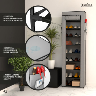 VertiCase Scarpiera Slim Salvaspazio 10 Ripiani Impermeabile Grigia
