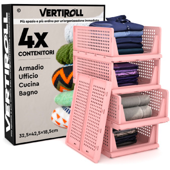VertiRoll 4 Cassetti Impilabili Scorrevoli Salvaspazio Rosa